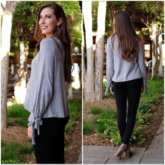 ✨LAST ONE✨Happy Times Bow Tie Sleeves Top-Grey - Picture 2 of 2